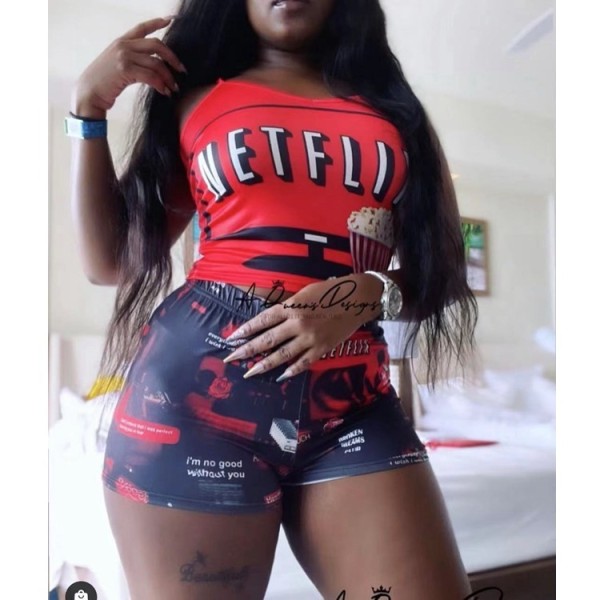 Sexy Graphic Print Straps Shorts Set