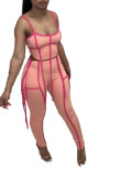 Solid Color Contrasting Ribbon Tassel Zipper Straps Tops & Long Pants