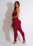 Solid Color Ribbed Sleeveless Square Neck Backless Tank Jumpsuit