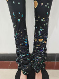Casual Pleated Splash Ink Micro Horn Pants with Pocket