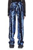 Men's and Women's Wearable Striped Print Letter Straight Zip-Up Jeans (with Four Pockets)