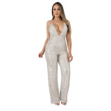 Casual Sequin Halter Jumpsuit