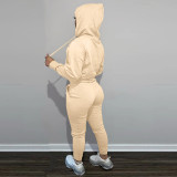 Casual Letter Pyrography Velvet Drawstring Kangaroo Pocket Hoodie & Pants Set
