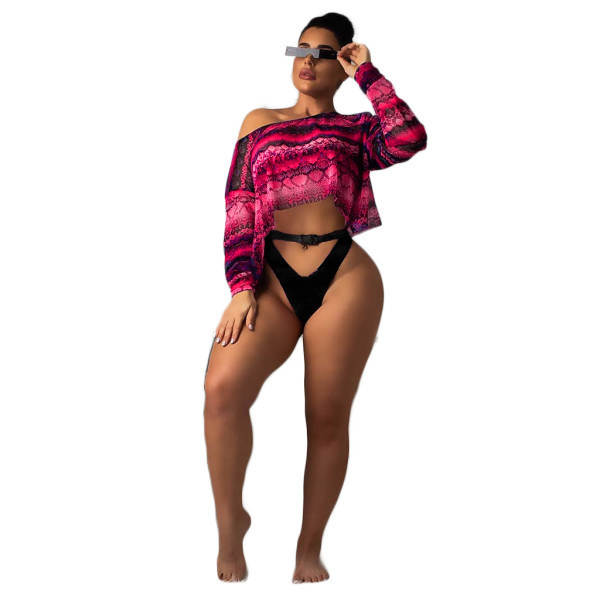 Snakeskin Beach Net Yarn Printing Top without Panty