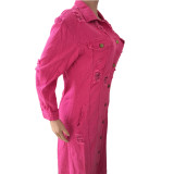 Women's Denim Long Trench Coat Ripped Destroyed Jacket