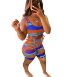 Casual Pit Striped Lace-up Rompers