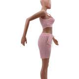 Pure Color Sports Vest 2 Pc Set with Pocket