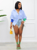 Casual Thread Stitching Colorful Button Cardigan Irregular Shirt