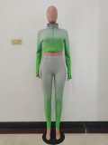 High Neck Gradient Embroidered Letters Sports Two-Piece Set