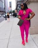 Selling Solid Color Zipper Turndown Neck Cargo Jumpsuit