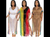 Summer Cover-Ups Crochet Knitted Tassel Color Matching Beach Dress