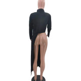 Black Button Up Suit Collar Asymmetrical Shirt