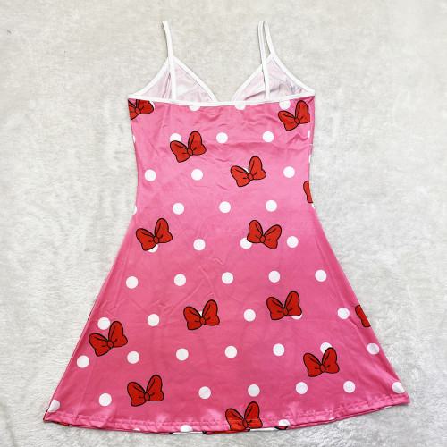 Sexy Loungewear Summer Cartoon Pattern Printed Spaghetti Strap Homewear Dress