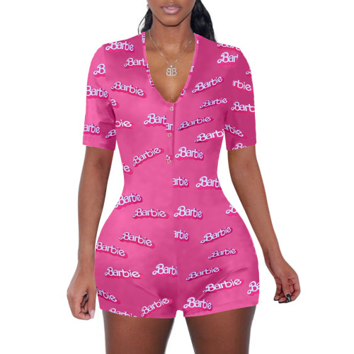 Casual Cartoon Printed Letters Home Short Jumpsuit
