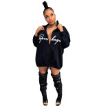 Casual Print Letter Zip Jacket
