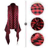 Casual Red Plaid Print Sleeveless Irregular Long Vest Coat