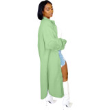 Solid Color Casual Loose Cardigan Double Sided Fleece Long Jacket