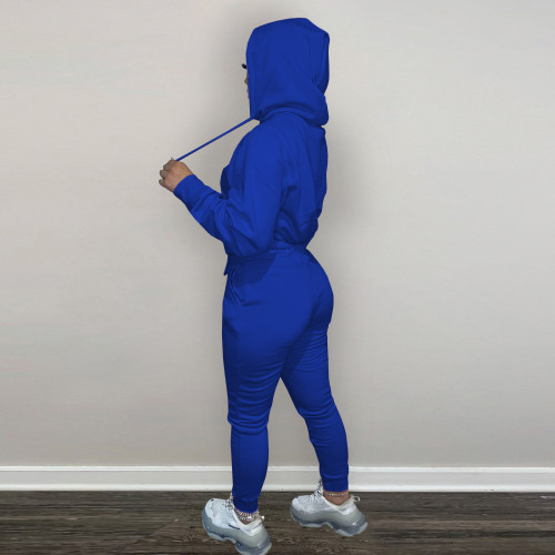 Autumn Winter Thick Drawstring Jogger Two Piece Sweatpants and Hoodie Set