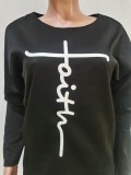 Winter Casual Black Thickened Print Pant Set
