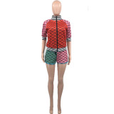 Casual Threaded Print Two Piece Women Set