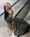 Hot Stamping Lace-Up Hollow Sleeveless Two-piece Short Set