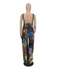 Sexy Print Bohemian Striped Backless Suspender Jumpsuit