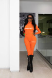 New Sports Offset Printed Letter Bodycon Bodysuit Top Trouses Two Piece Set