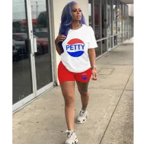 Casual Solid Color Graphic Print Short Sleeve Shorts 2 Piece Set