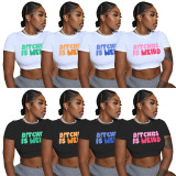 Casual Letter Print T-shirt Cross-border Tops