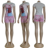 Casual Printed Short Sleeve Short Set