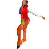 Casual Pleated Splash Ink Micro Horn Pants with Pocket