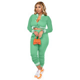 Solid Color Women's Jacket Set Single Breasted Button Long Sleeve Baseball Jersey Two-Piece Set