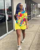 Fashion Solid Color Pattern Printed Shorts Two-piece Set