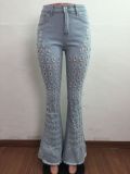 Washed Holes Denim Flared Pants