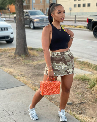 Fashion Camo Pocket Zip Cargo Skirt