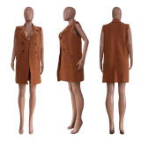 Winter Fall Tops Knitted Breasted Patch Pocket Cardigan Vest