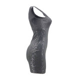 Summer Grey Sequin Casual U Neck Sleeveless Mini Dress