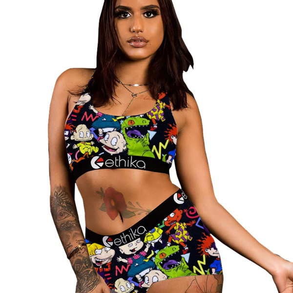 Sexy Pattern Printed Shorts Set Yoga Swimsuit Pants Set