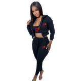 Copy Casual Print Gradient Patchwork Sweatsuit Hooded Collar Long Sleeve Three Pieces