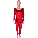 Bright Velvet Bat Sleeve Jumpsuit with Belt