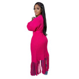Tassel Trim Open Front Chunky Knit Longline Cardigan