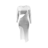 Solid Round Neck Tee & Split Hem Dress