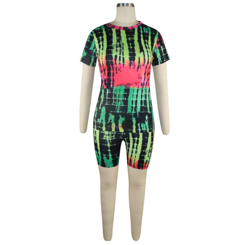 Green Tie Dye Print Sweatpants Set Two Piece