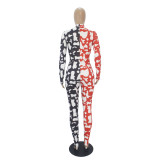 Cow Print Color Block Sexy Jumpsuits Women Long Sleeve Bodycon Rompers One Piece Club Outfits