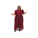 Sexy Perspective Mesh Long Dress with Belt