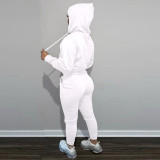 Casual Letter Pyrography Velvet Drawstring Kangaroo Pocket Hoodie & Pants Set