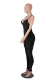 Solid Color Ribbed Straps Padded Casual Yoga Bodycon Jumpsuits