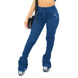 Solid Color Pleated Micro Flared Stacked Trousers