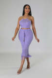 Casual Tassel Fishnet Knit Casual Halter Two Piece Set