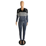 Casual Colorblock Hooded Zipper Pant Set